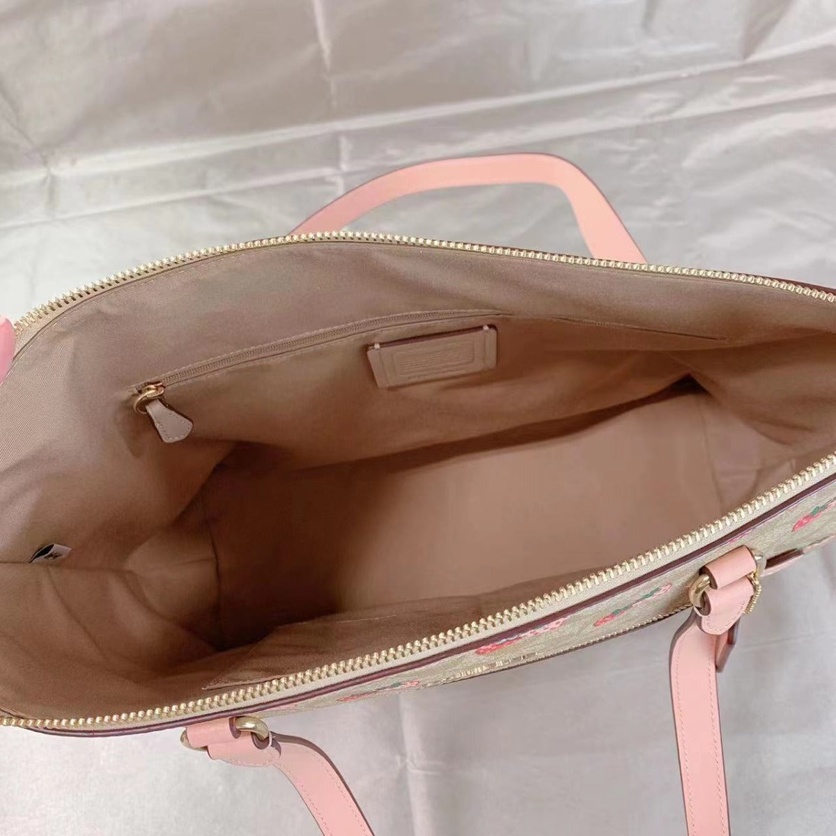 Coach CB595 Gallery Tote In Signature Canvas With Strawberry Print In Gold/Light Khaki Multi Coach CB595 Gallery Tote In Signature Canvas With Strawberry Print In Gold/Light Khaki Multi